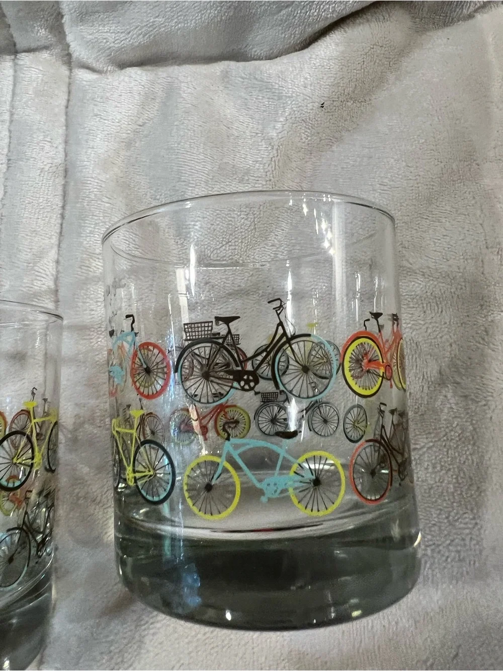 Set of 2 Bicycle Print Rocks Glasses Colorful Bike Lowball Whiskey Tumblers